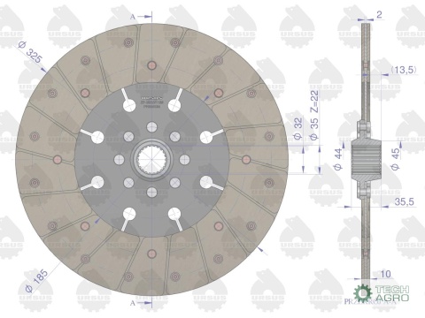 Tarcza sprzęgła fi 325 pias.22 frezy C-385 PREMIUM ORYGINAŁ URSUS