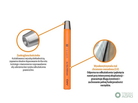 Zakuwacz do nitów kulistych 3x10x100mm,TEGER