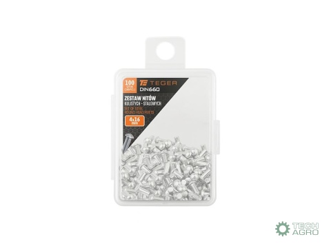Zestaw nitów stalowych, kulistych, (4x16mm), DIN660, (100 szt.), Teger