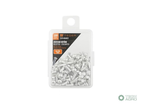 Zestaw nitów stalowych, kulistych, (6x16mm), DIN660, (100 szt.), Teger