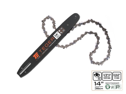 Zestaw tnący, 14" (36 cm) prowadnica + łańcuch, 3/8", 1,1 mm, 52 og., 7z, moc. P, Teger