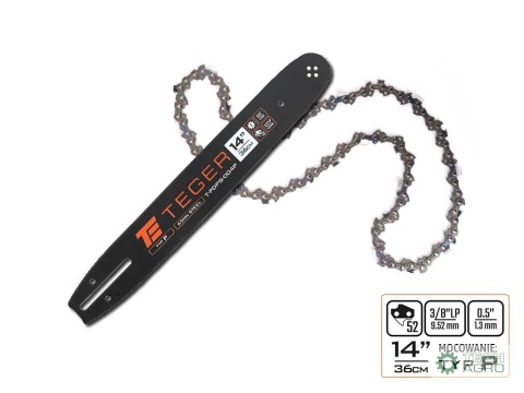 Zestaw tnący, 14" (36 cm) prowadnica + łańcuch, 3/8", 1,3 mm, 52 og., 9z, moc. P, Teger