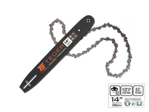 Zestaw tnący, 14" (36 cm) prowadnica + łańcuch, 3/8", 1,3 mm, 52 og., 9z, moc. U, Teger