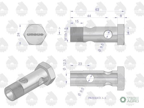Złączka. śruba siłownika hydraulicznegoC-385 ORYGINAŁ URSUS