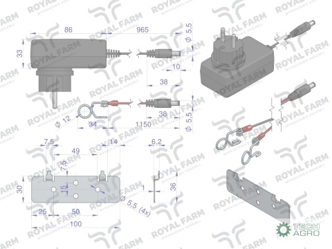 Elektryzator 2J bateryjno-sieciowy (uniwersalny) RF-2000 z zasilaczem ROYAL FARM