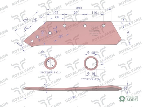 Eurolemiesz, lewy 16", zastosowanie Kverneland stal borowa, Royal Farm