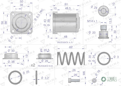 Kołpak rozdzielacza hydraulicznego dolny kompletny 120L VOIMA