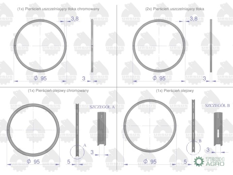 Komplet pierścieni tłokowych silnika 1-tłok K41310. K1-1310-000 C-360 PREMIUM ORYGINAŁ URSUS