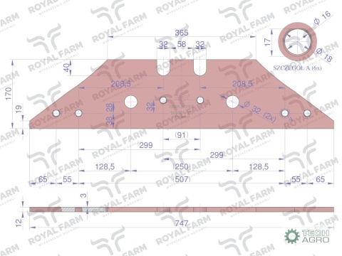 Płoza, długa obracalna P&L, zastosowanie Kverneland stal borowa, Royal Farm