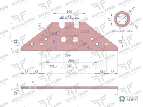 Płoza, krótka obracalna P&L, zastosowanie Kverneland stal borowa, Royal Farm