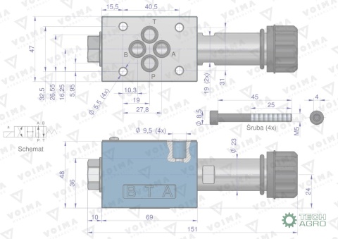 Rozdzielacz (elektrozawór CETOP 3 NG6) 2-pozycyjny 50L suwak "C" VOIMA