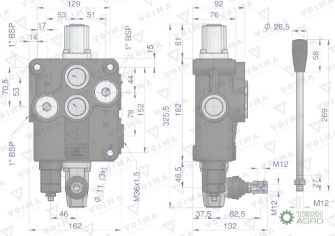 Rozdzielacz hydrauliczny 1-sekcyjny 120L VOIMA