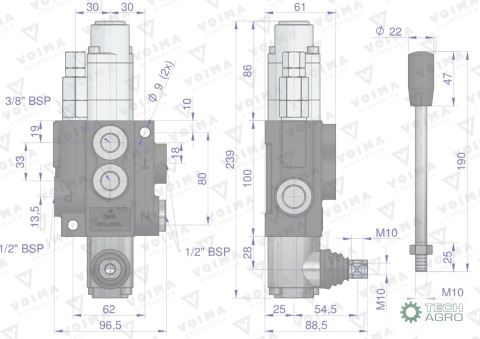 Rozdzielacz hydrauliczny 1-sekcyjny 40Lz sekcją pływającą VOIMA