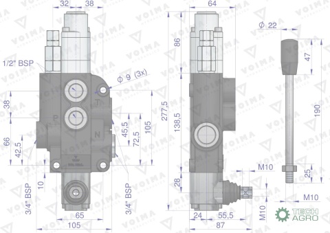 Rozdzielacz hydrauliczny 1-sekcyjny 80Lz sekcją pływającą VOIMA