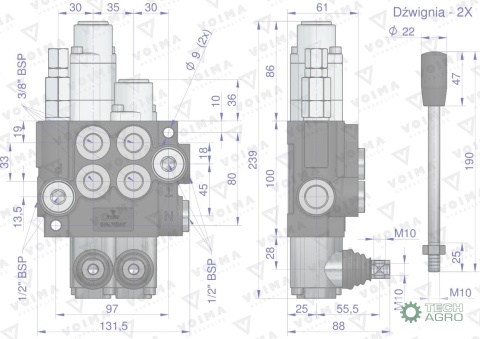 Rozdzielacz hydrauliczny 2-sekcyjny 40L(1-sekcja pływająca) VOIMA