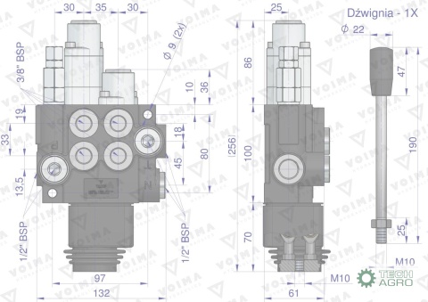 Rozdzielacz hydrauliczny 2-sekcyjny 40L(1-sekcja pływająca) z joystickiem VOIMA