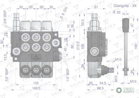 Rozdzielacz hydrauliczny 3-sekcyjny 40LVOIMA