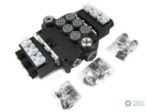 Rozdzielacz hydrauliczny 3-sekcyjny sterowany elektrycznie 12V 80L VOIMA