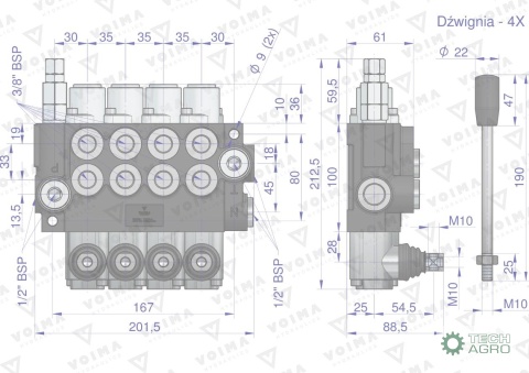 Rozdzielacz hydrauliczny 4-sekcyjny 40LVOIMA