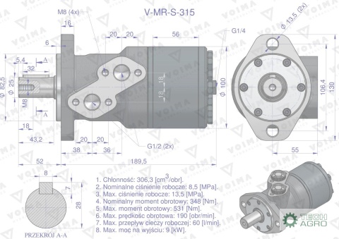 Silnik hydrauliczny orbitalny V-MR-S 315 cm3/obr (135 bar / max.175 bar) VOIMA