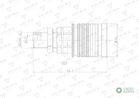Szybkozłącze hydrauliczne gniazdo EURO M22x1.5 GZ Push-pull long (9100822GL) VOIMA (opakowanie 50szt)