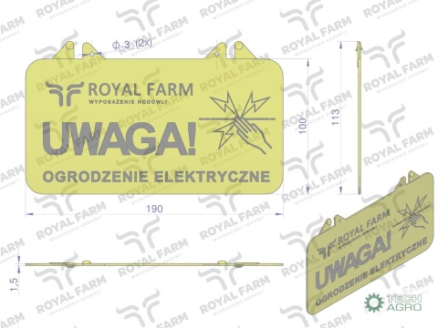 Tabliczka informacyjna UWAGA OGRODZENIEELEKTRYCZNE Royal Farm