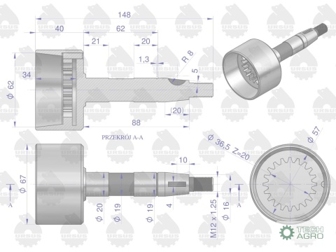 Wałek napędowy sprężarki wysoki C-385 ORYGINAŁ URSUS