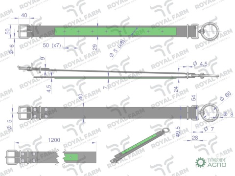 Obroża, 120 cm x 4 cm z okrętką 8 mm, JAŁÓWKA, Royal Farm