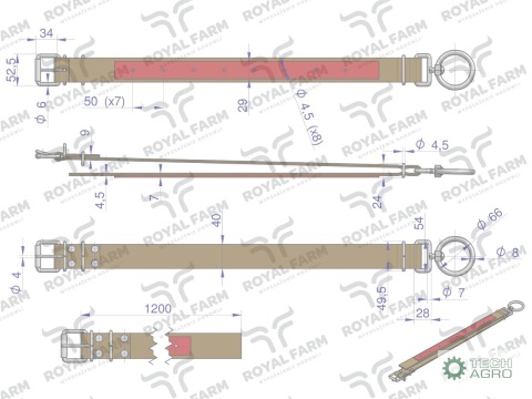 Obroża, 120 cm x 4 cm z okrętką 8 mm i rolką na klamrze, Royal Farm