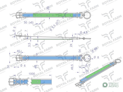 Obroża dla cieląt, 100 cm x 4 cm z okrętką 8mm, Royal Farm