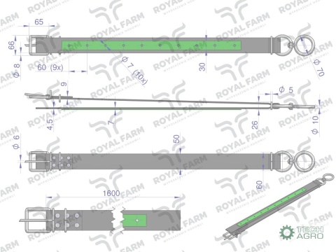 Obroża szeroka, 160 cm x 5 cm z okrętką10 mm, Royal Farm