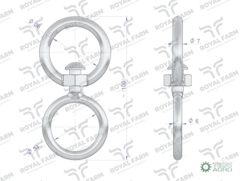 Okrętka, obroży Ciele 6mm do pasa 3cm,Royal Farm (sprzedawane po 10)