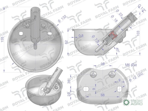 Poidło miskowe stal nierdzewna dla prosiąt S ROYAL FARM ( pakowane po 30 )