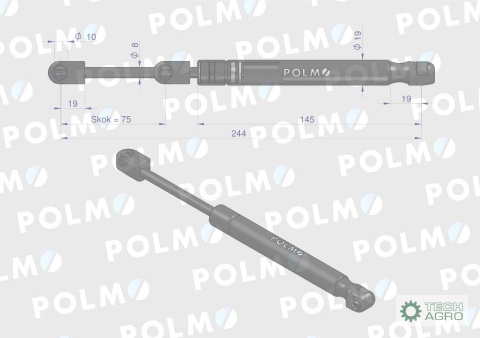 Siłownik drzwi L max. 245mm AL110629P JOHN DEERE POLMO