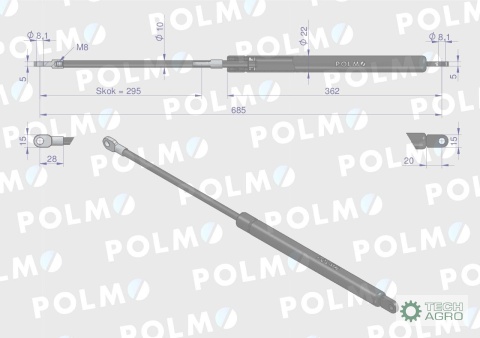 Siłownik sprężyna gazowa uniwersalna doprasy L max 685mm 084980 NEW HOLLAND CASE POLMO