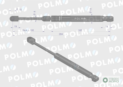 Siłownik szyby przedniej drzwi L max. 284mm AL71412P JOHN DEERE POLMO