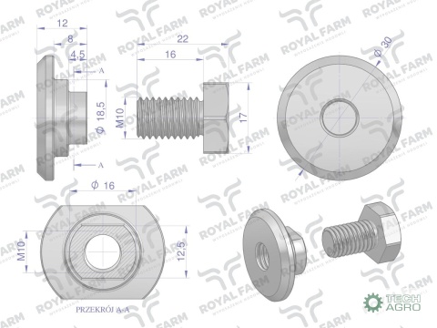 Śruba nożyka kpl. M10x22 zastosowanie Famarol ROYAL FARM (sprzedawane po 10)