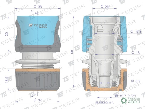 Szybkozłączka 1/2" - bez waterstop / TEGER