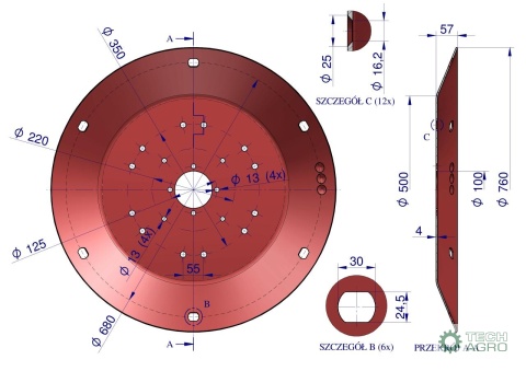 Talerz roboczy Kosiarka rotacyjna 1.65 m gr. 4mm Royal Farm