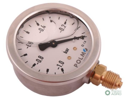 Wakuometr glicerynowy M63 (-1 do 0 bar)dolne przyłącze G1/4" POLMO