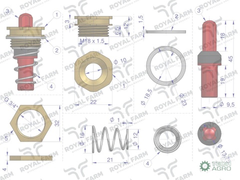 Zawór kompletny poidła RF-20906026 ROYAL FARM