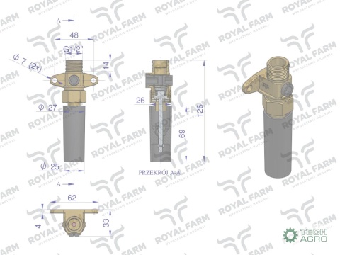 Zawór rurowy kompletny poidła RF-20903004 ROYAL FARM