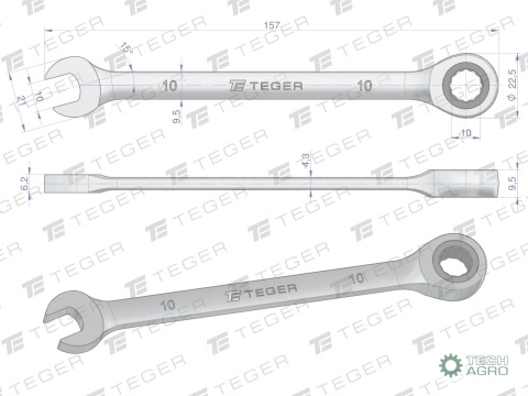 Klucz płasko-oczkowy z grzechotką 10 mm/ TEGER