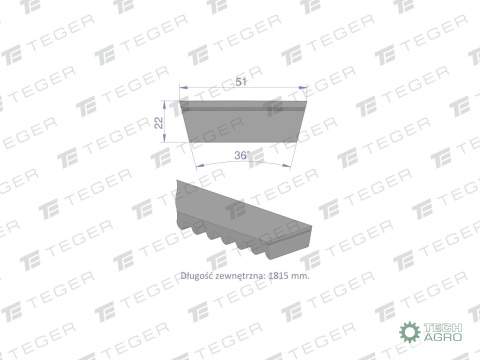 Pas klinowy Hard-Belt (T-702536.0) AP1001200 do CLAAS / DEUTZ-FAHR 702536.0 / 6204313 TEGER