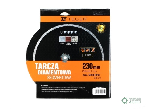 Tarcza diamentowa segmentowa 230x22.23 mm do cięcia betonu TEGER