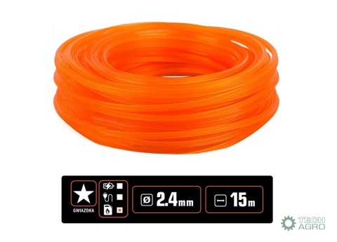 Żyłka tnąca do podkaszarek / Gwiazdka /2.4 mm / 15 m / TEGER