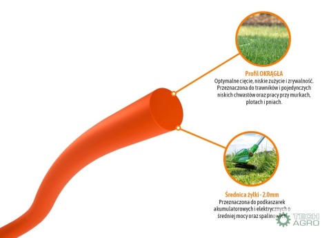 Żyłka tnąca do podkaszarek / Okrągła / 2.0 mm / 15 m / TEGER