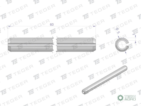 Kołek sprężysty 5x60 TEGER, (sprzedawane po 10)