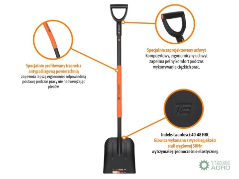 Łopata piaskowa na metalowym trzonku -wzmocniona (240/270/1250mm), TEGER