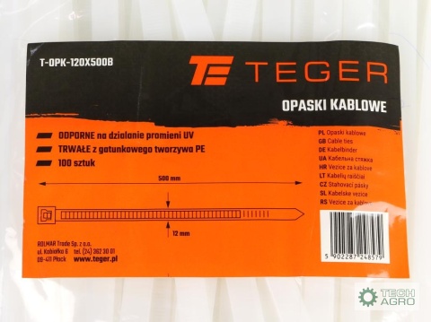 Opaski kablowe, opaska kablowa, opaski zaciskowe, tyrytytki, trytytki, 12.0 x 500mm 100 szt w worku transparentne odporne na UV,